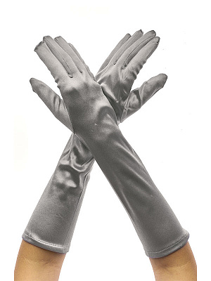 Перчатки атласные, до локтя, размер 6-8, длина 38 см. Серый