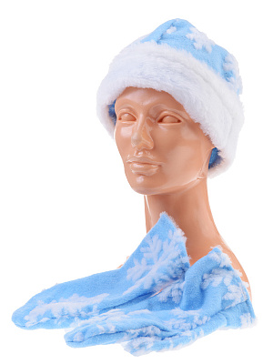 Комплект Снегурочки (шапка, варежки) Голубой-Белый
