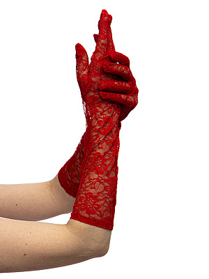 Перчатки "Ажур" из кружева, до локтя, длина 40 см. Красный